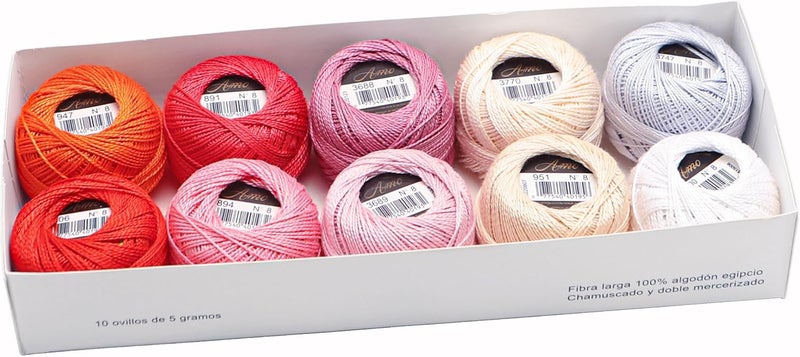 AMOHilos Size 8 Double Mercerized Egyptian Long Staple Cotton Pearl Thread Ball 5 Grams Rainbow Color Embroidery Thread 10 Colors per Box for Crochet Hardanger Cross Stitch Hand Embroidery (Set I) - Image 1